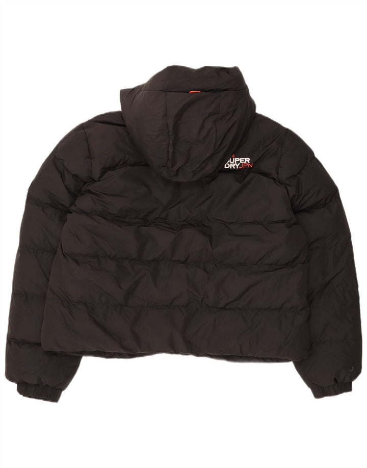 Superdry Damen Crop Hooded Wattierte Jacke UK 16 Large Schwarz Polyester