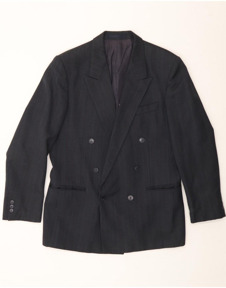 WELLINGTON Mens Double Breasted Blazer Jacket UK 40 Large Navy Blue Check Vintage Wellington and Second-Hand Wellington from Messina Hembry 