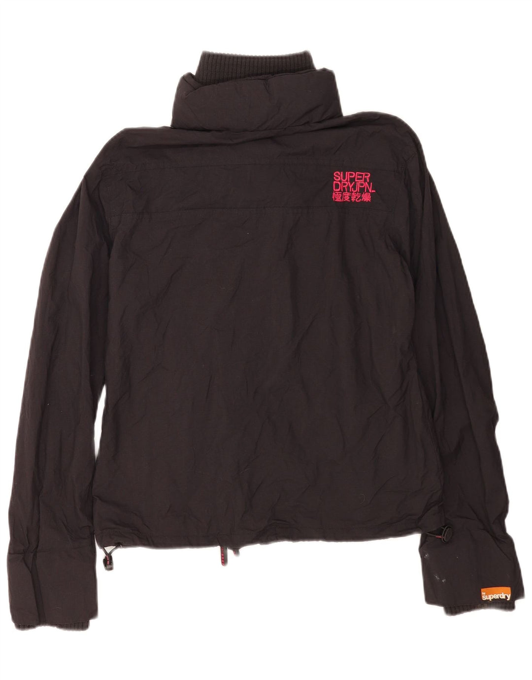 Superdry Damen-Windbreaker-Jacke mit Grafik, UK 16, Größe L, schwarzes Nylon