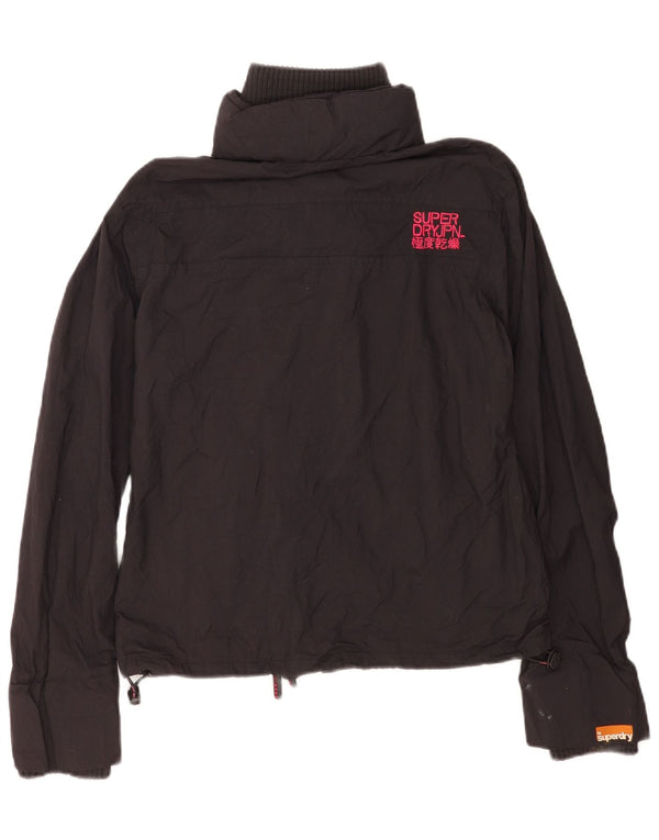 Superdry Damen-Windbreaker-Jacke mit Grafik, UK 16, Größe L, schwarzes Nylon