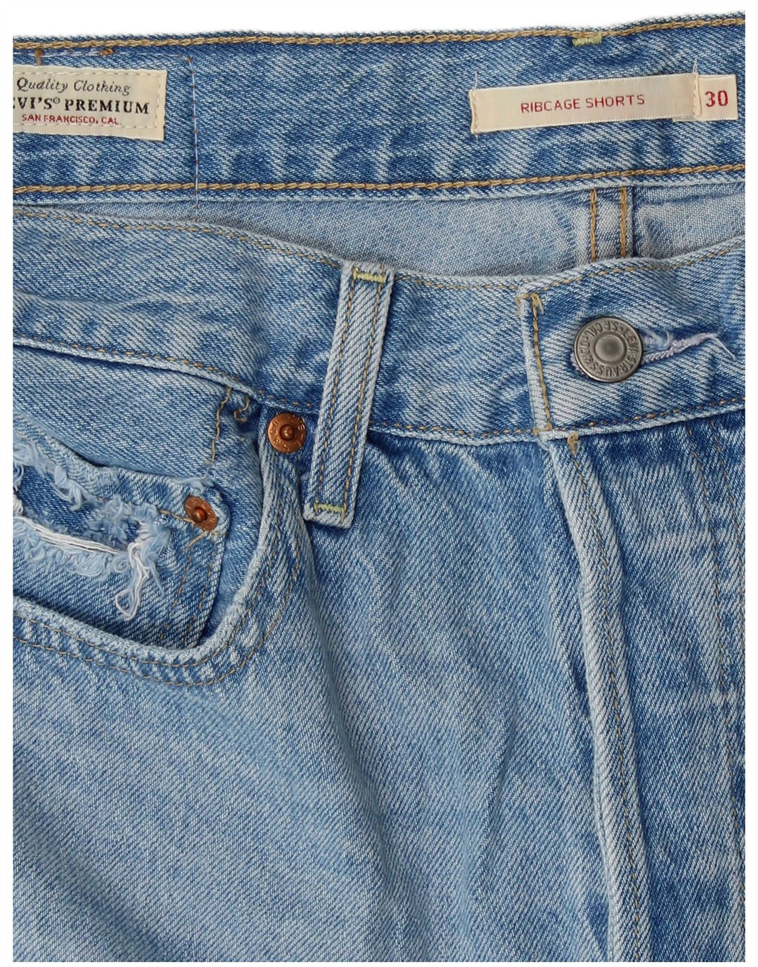 Levi's Damen Ribcage Denim-Shorts mit hoher Taille, W30, mittelblaue Baumwolle