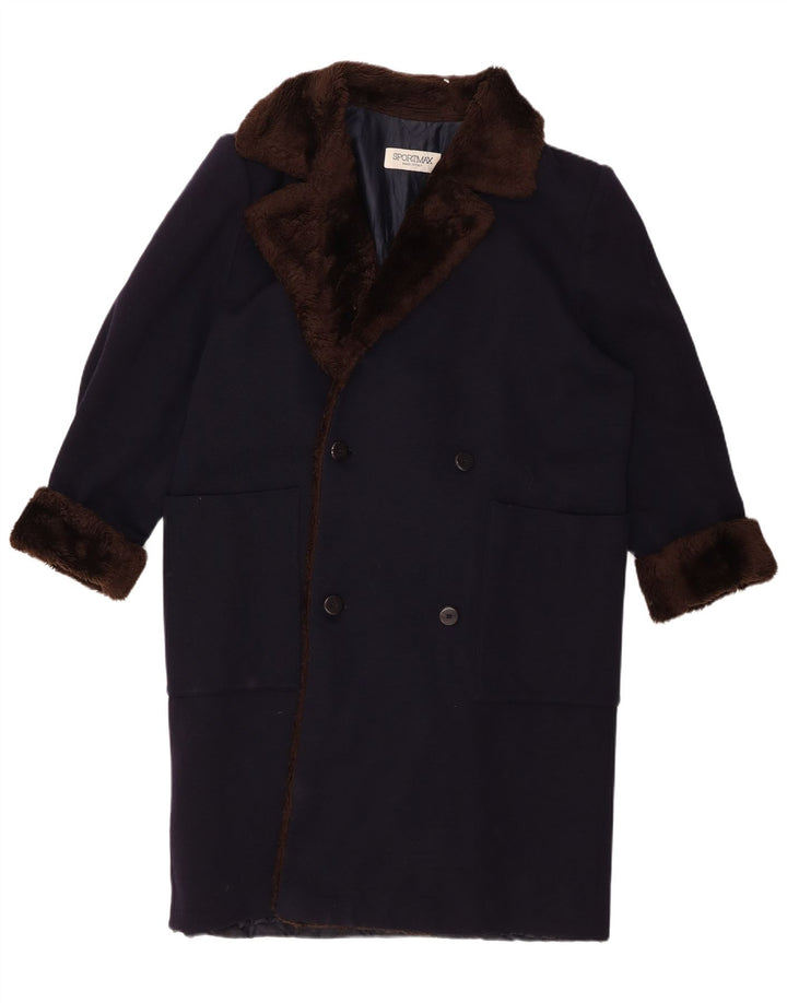 Sportmax Damen Zweireihiger Mantel UK 16 Large Marineblau