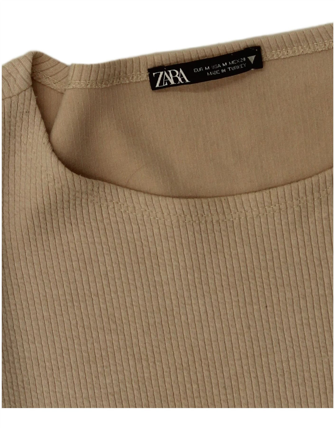 Zara Damen Crop Top Langarm UK 12 Medium Beige