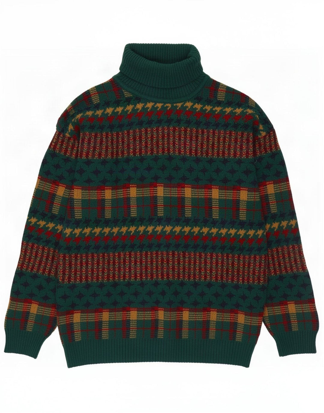 Vintage Herren Rollkragenpullover Mittelgrün gestreift