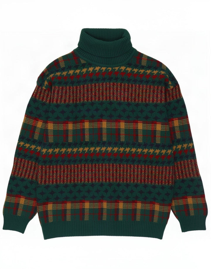 Vintage Herren Rollkragenpullover Mittelgrün gestreift