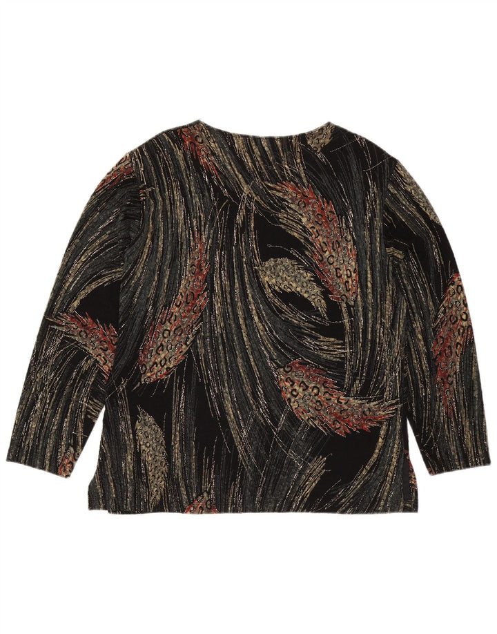 Vintage Damen Top mit abstraktem Muster, langärmelig, UK 16, große schwarze Viskose