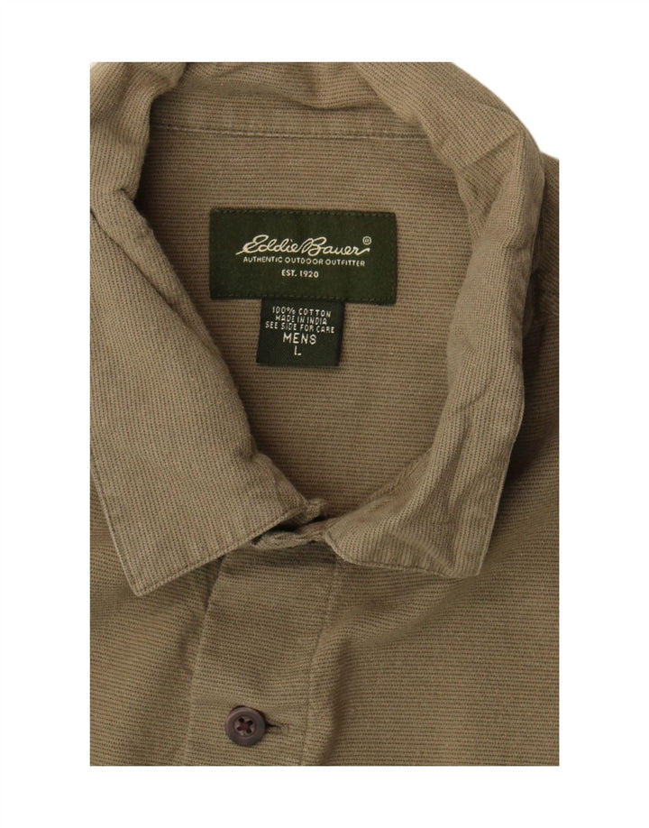 EDDIE BAUER Herren-Kurzarmhemd, groß, Khaki, Nadelstreifen, Baumwolle
