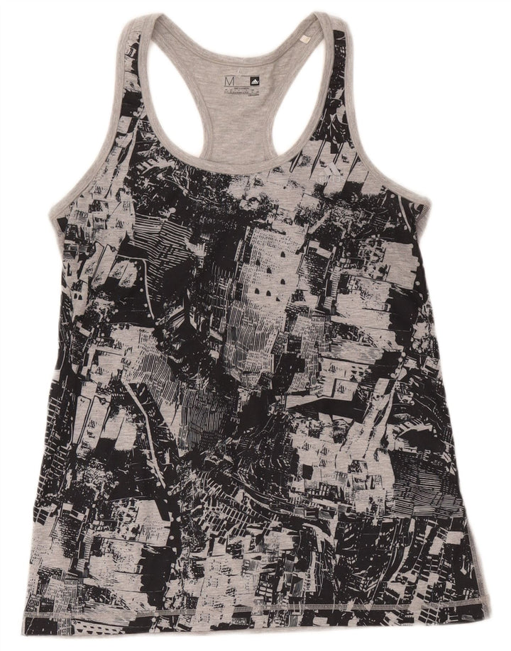 Adidas Damen Climalite Graphic Vest Top UK 12/14 Mittelgrau Geometrisch