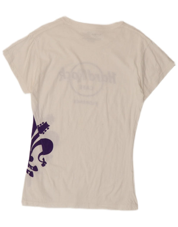 Hard Rock Cafe Damen Florence Graphic T-Shirt Top UK 14 Large Weiße Baumwolle