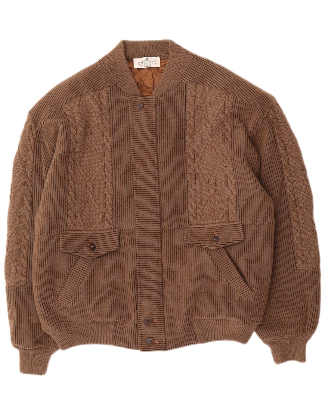 UMBERTO VALLATI Herren Strick-Bomberjacke IT 52 XL Braun Geometrisch