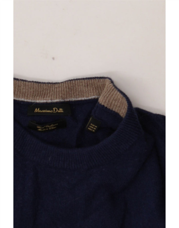 MASSIMO DUTTI Herren-Pullover mit Rundhalsausschnitt, mittelmarineblaue Wolle