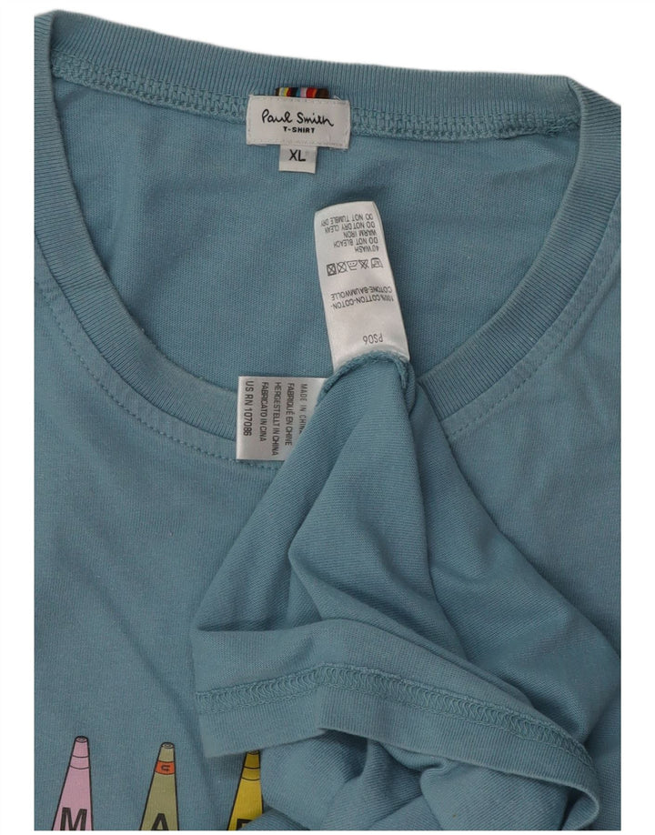 PAUL SMITH Herren Grafik T-Shirt Top XL Blau Baumwolle