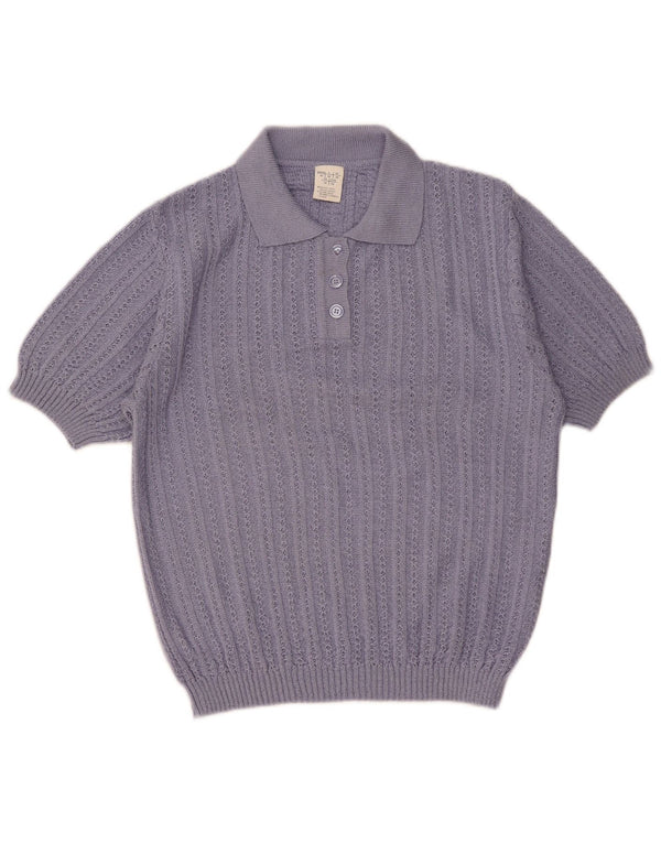 Vintage Damen Kurzarm Rollkragenpullover Pullover UK 14 Large Lila