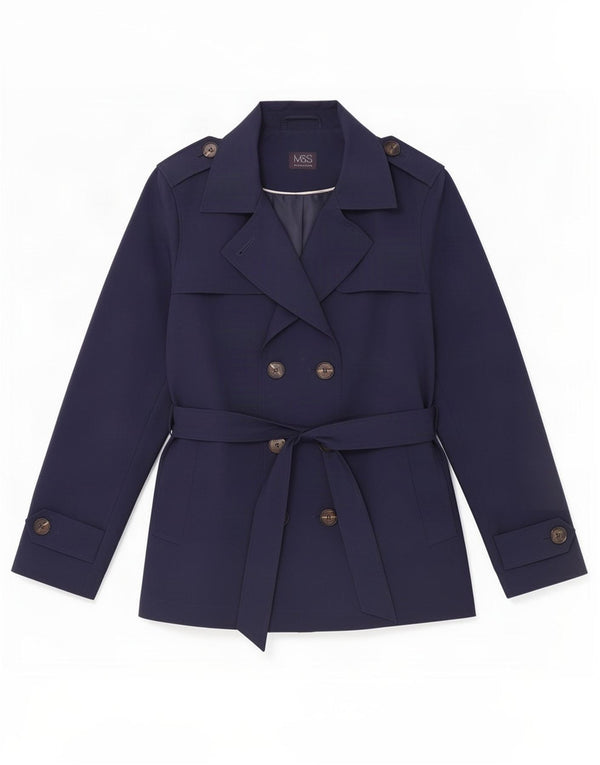 Marks & Spencer Damen Trenchcoat UK 12 Medium Marineblau Polyester