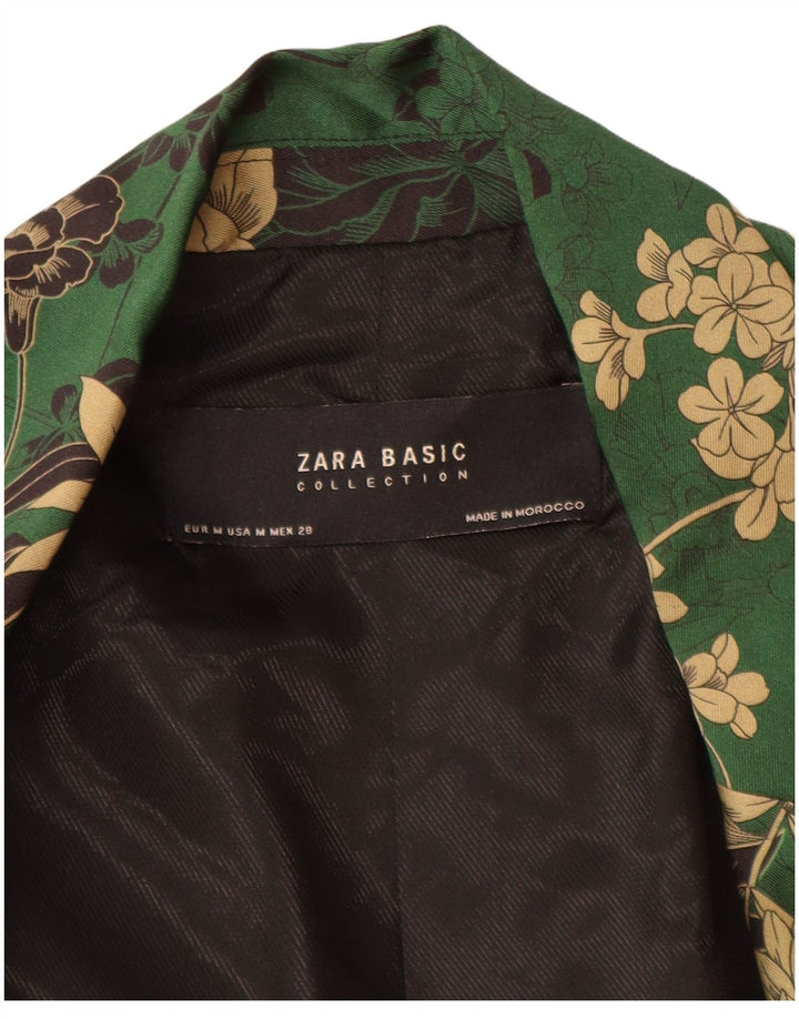 Offene Blazer-Jacke für Damen von Zara, UK 14, mittelgrünes, geblümtes Polyester
