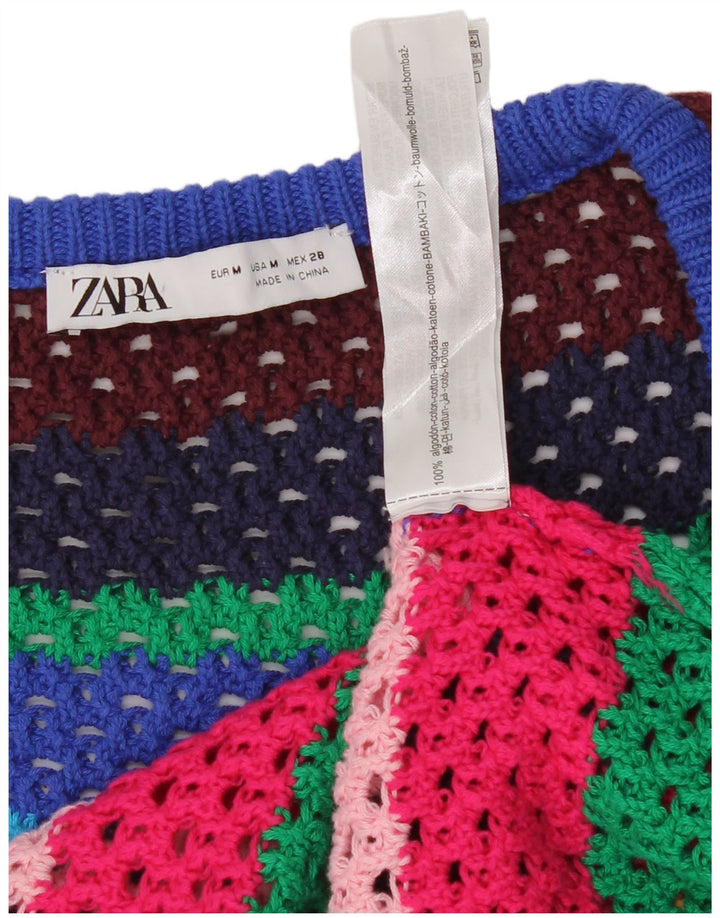 Zara Damen-Pullover mit U-Boot-Ausschnitt, Größe M, mehrfarbig, gestreift, UK 12