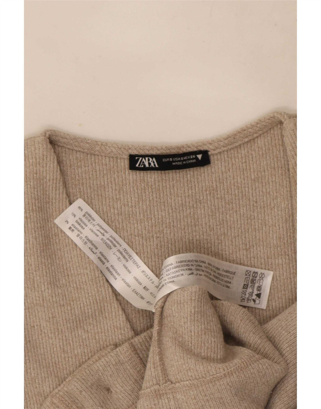 Zara Damen Crop Cardigan Top UK 10 Small Beige Polyester
