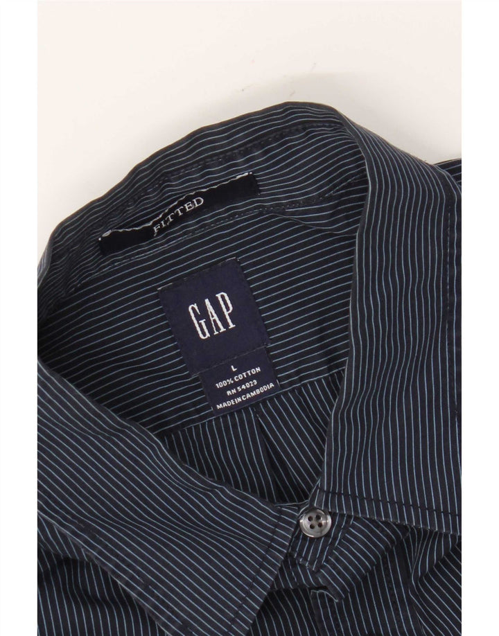 Gap Herren-Hemd, groß, marineblau, Nadelstreifen, Baumwolle