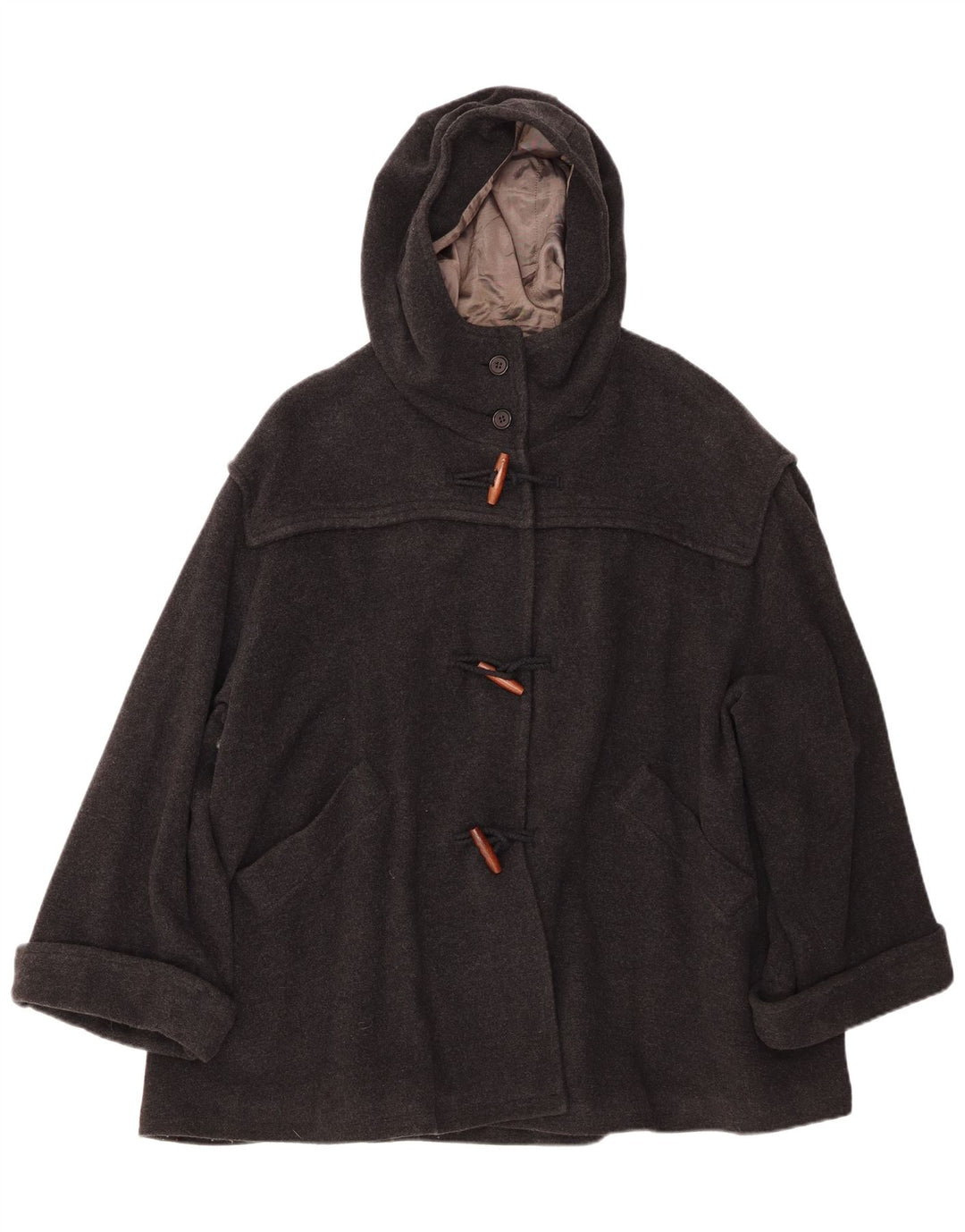 BENETTON Damen Übergroßer Dufflecoat mit Kapuze IT 42 Mittelgraue Wolle