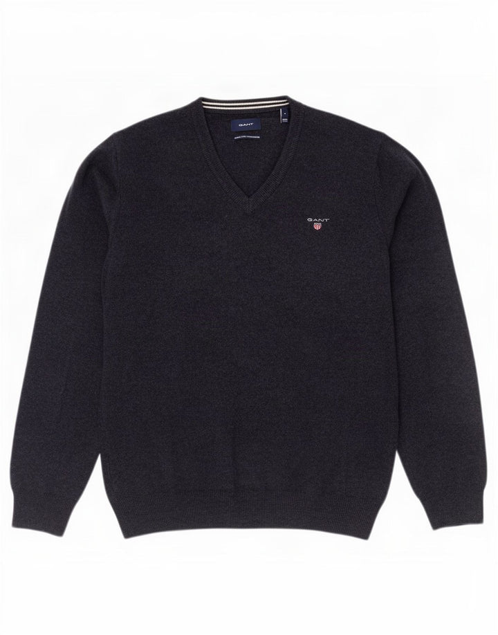 Gant Herren-Pullover mit V-Ausschnitt, mittlere marineblaue Wolle