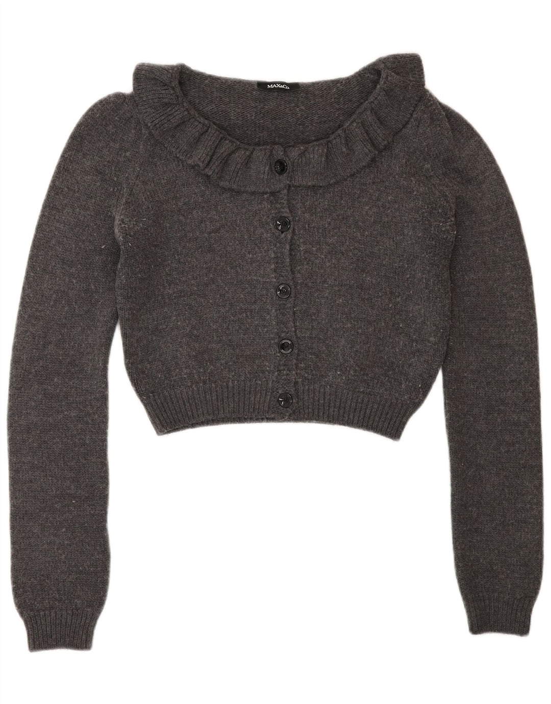 Max & Co. Damen Crop Cardigan Pullover UK 12 Mittelgraue Wolle