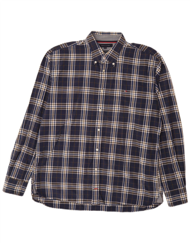 TOMMY HILFIGER Mens Custom Fit Shirt XL Navy Blue Check Cotton