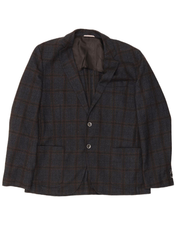 Hugo Boss Herren 2-Knopf-Blazerjacke EU 56 3XL Marineblau karierte Wolle