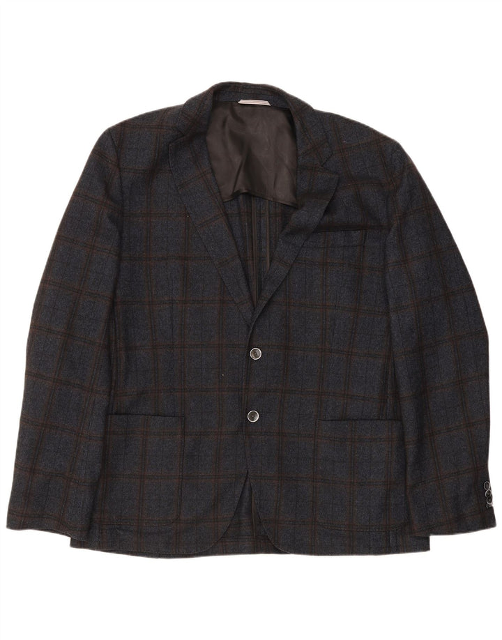Hugo Boss Herren 2-Knopf-Blazerjacke EU 56 3XL Marineblau karierte Wolle