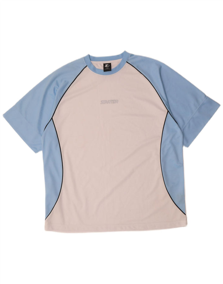 STARTER Herren-T-Shirt mit Grafik, 2XL, weißes Farbblock-Polyester