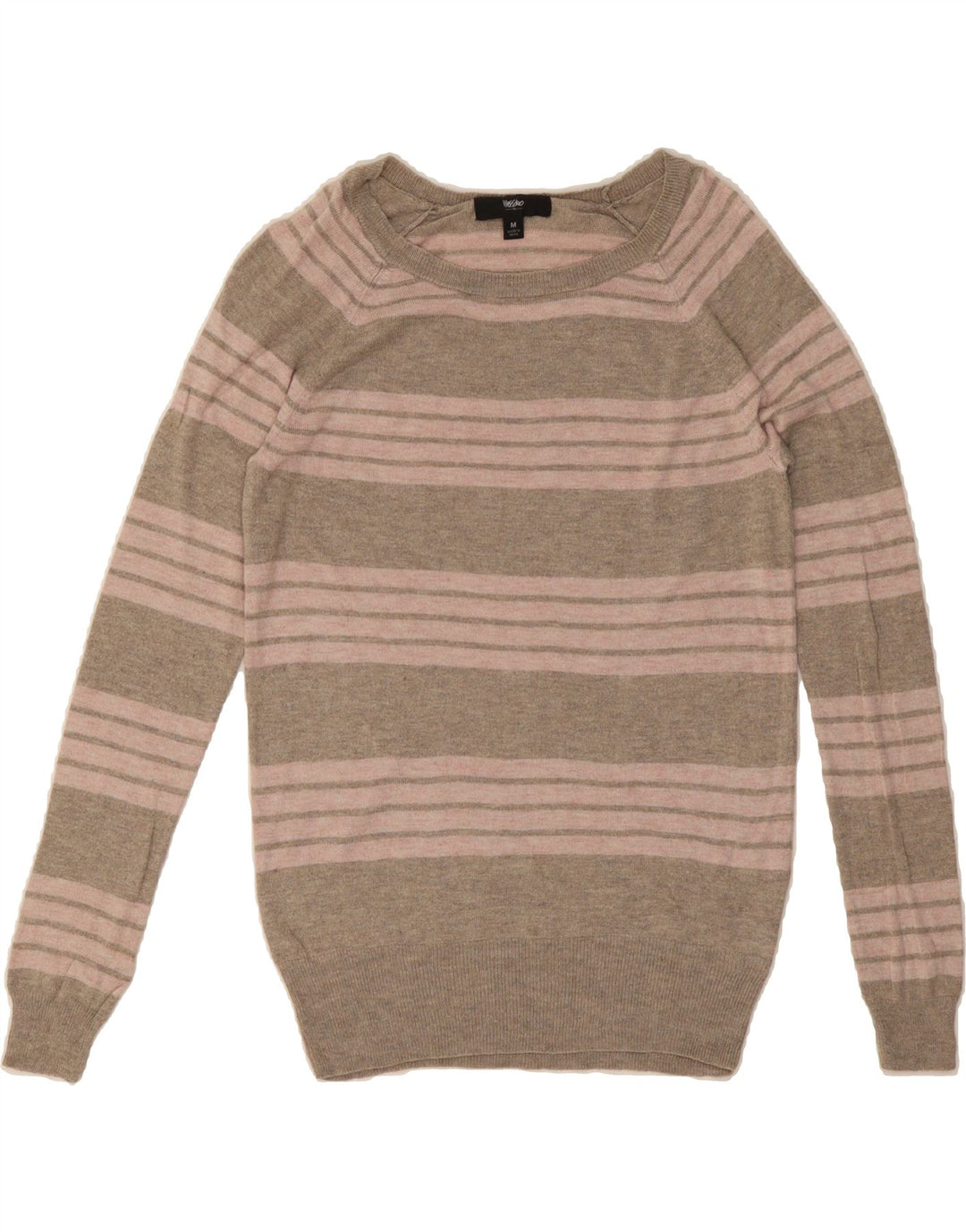 MOSSIMO Womens Boat Neck Jumper Sweater UK 14 Medium Grey Striped Nylon Vintage Mossimo and Second-Hand Mossimo from Messina Hembry 