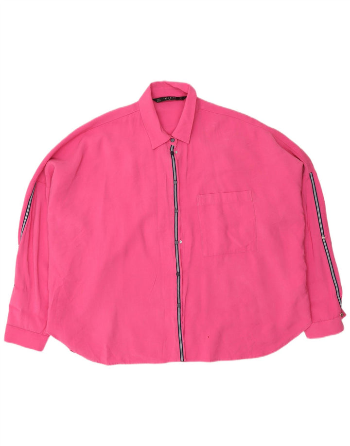 Zara Damen-Oversize-Hemdbluse, Gr. 10, kleine rosa Viskose