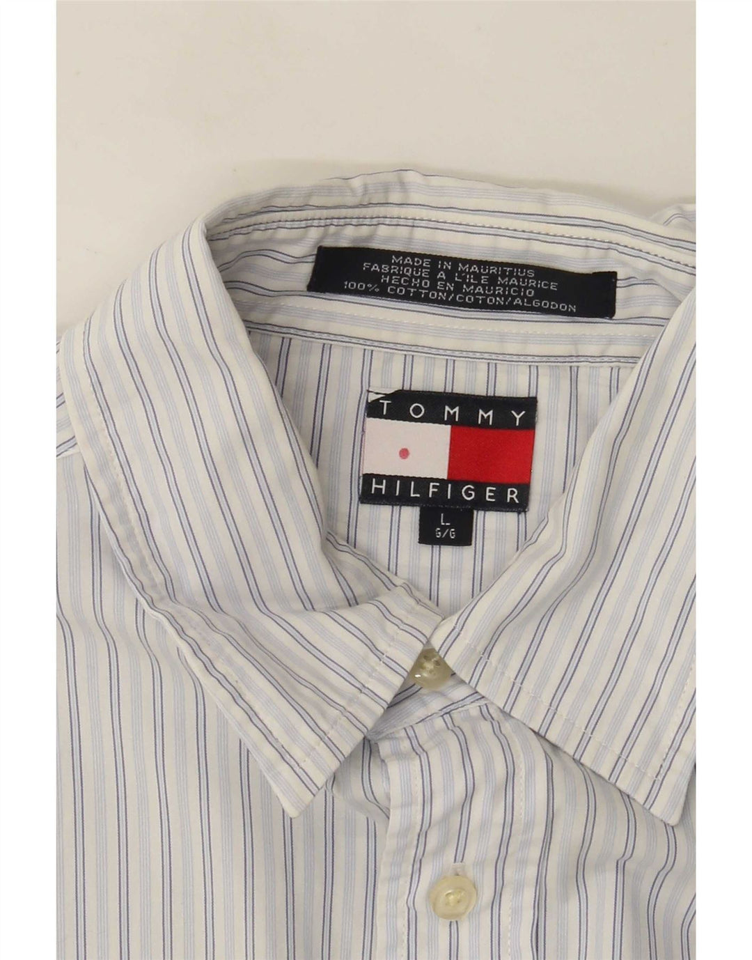 Tommy Hilfiger Herrenhemd, groß, blaue Nadelstreifen-Baumwolle