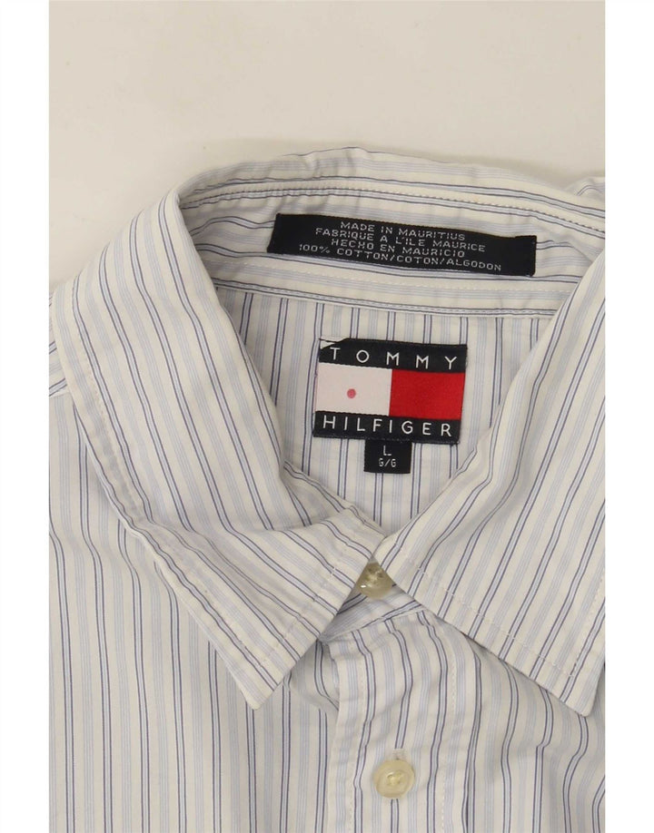 Tommy Hilfiger Herrenhemd, groß, blaue Nadelstreifen-Baumwolle