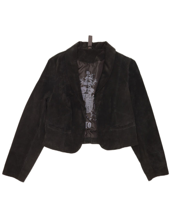 Vintage Damen Wildleder Bolero Jacke IT 40 Small Schwarz