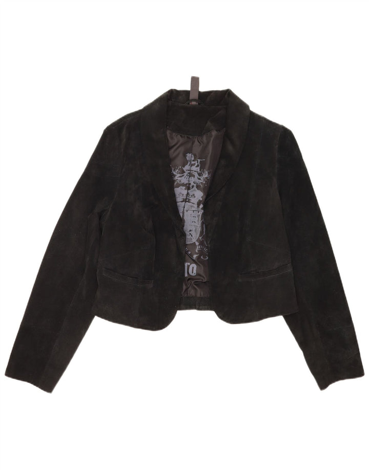 Vintage Damen Wildleder Bolero Jacke IT 40 Small Schwarz