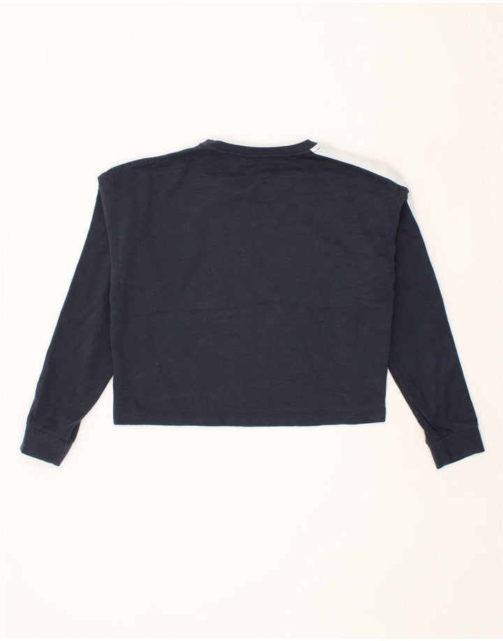JACK WILLS Womens Crop Top Long Sleeve UK 12 Medium Navy Blue Colourblock Vintage Jack Wills and Second-Hand Jack Wills from Messina Hembry 