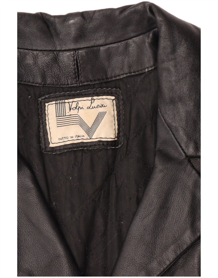 Vintage Damen Ledermantel UK 12 Medium Schwarz