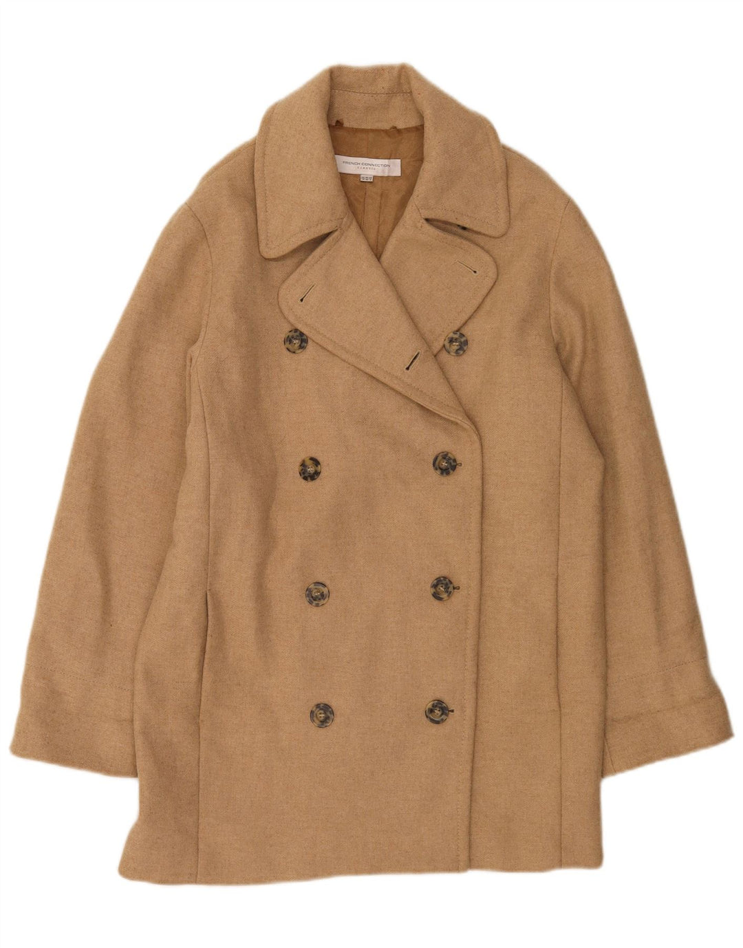 French Connection Zweireihiger Damenmantel UK 12 Mittelbeige Wolle