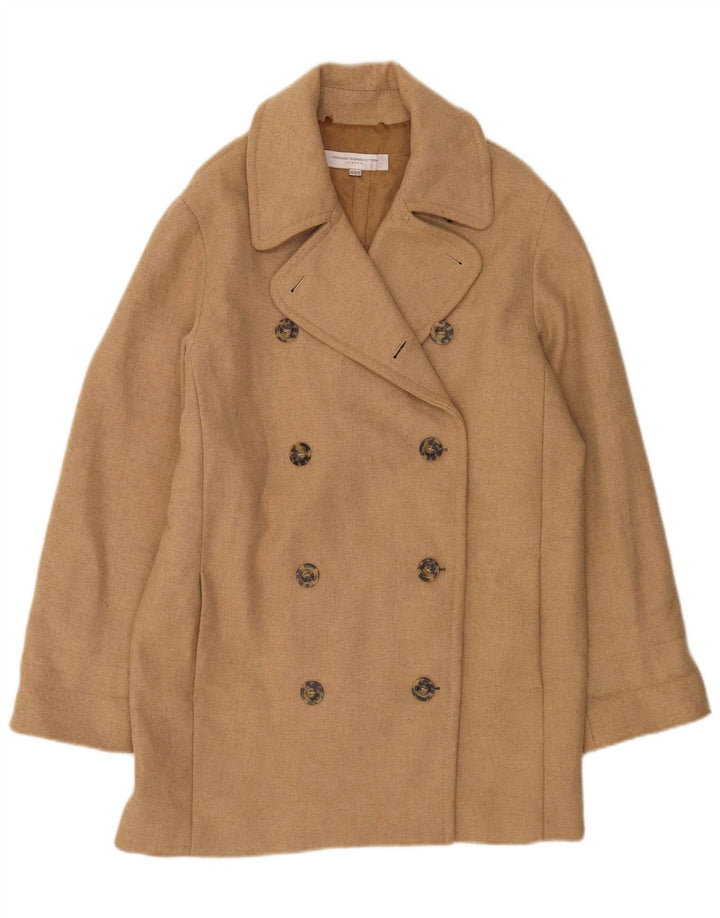 French Connection Zweireihiger Damenmantel UK 12 Mittelbeige Wolle