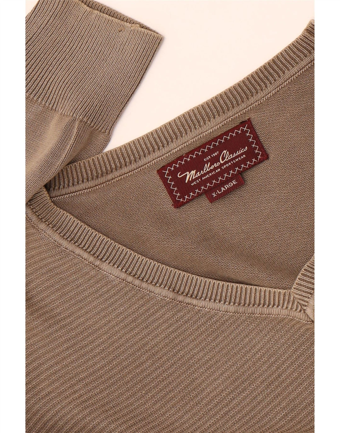 Marlboro Classics Herren-Pullover mit V-Ausschnitt, XL, Khaki, gestreift