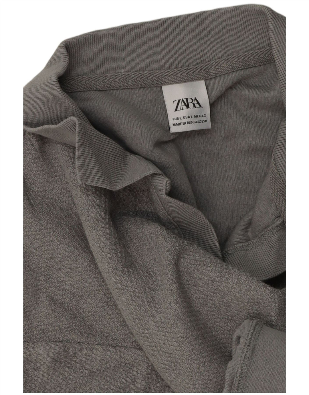 Zara Herren-Pullover mit Polokragen, kurzärmelig, Größe L, Grau