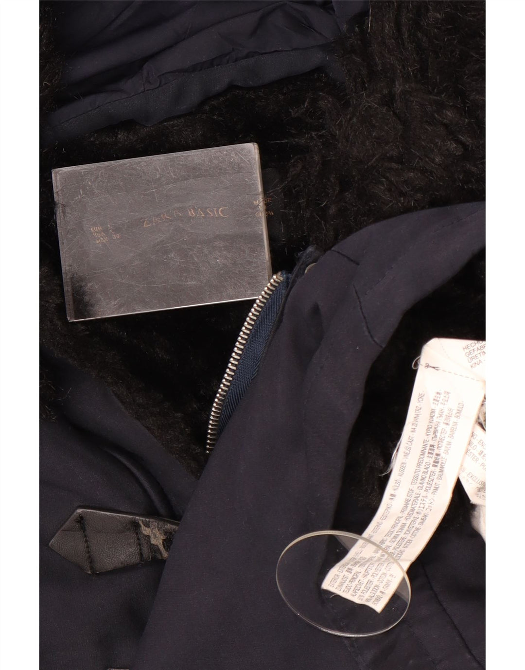Zara Damen-Parka mit Kapuze, UK 16, Größe L, Marineblau, Polyester
