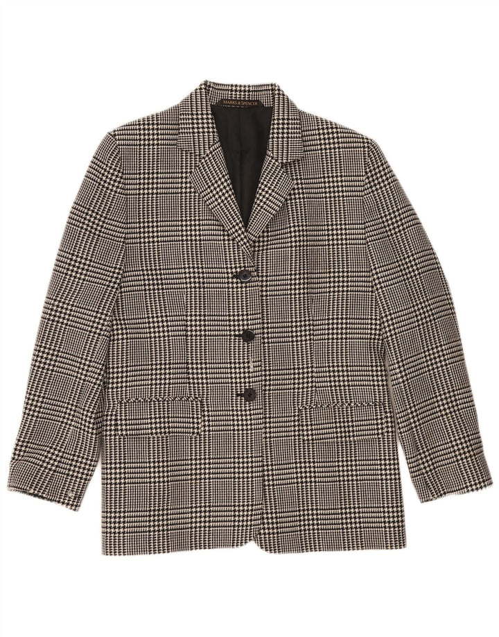 Marks & Spencer Damen-Blazer mit 3 Knöpfen, Gr. 14, Schwarz, Hahnentrittmuster
