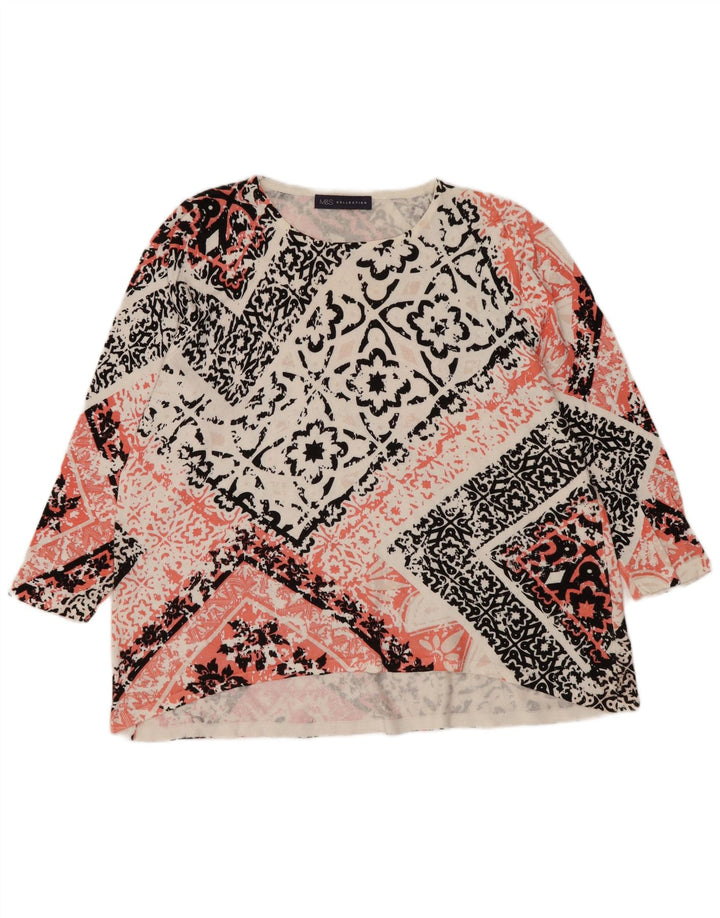 Marks & Spencer Damen-Top, 3/4-Ärmel, UK-Größe 44, groß, mehrfarbig, mit Blumenmuster
