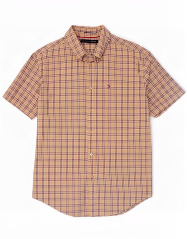 Tommy Hilfiger Herren-Kurzarmhemd, groß, beige, kariert, Baumwolle