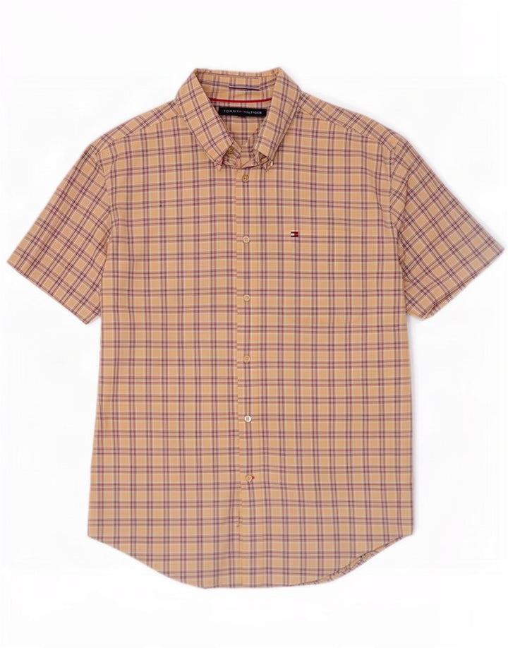 Tommy Hilfiger Herren-Kurzarmhemd, groß, beige, kariert, Baumwolle