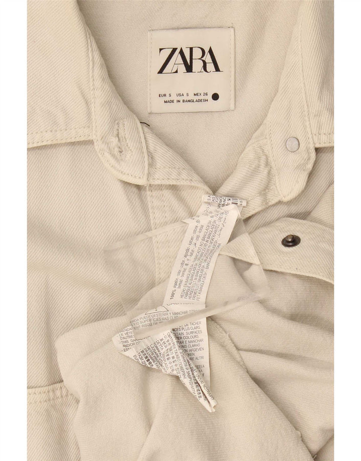 Übergroßes Jeanshemd von Zara für Damen, UK 10, Größe S, Beige, Baumwolle
