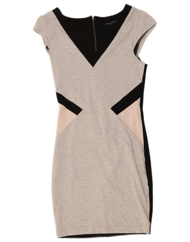 French Connection Damen Etuikleid UK 12 Mittelgraue Colourblock-Viskose