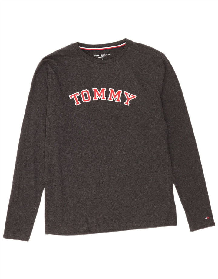 Tommy Hilfiger Herren-Oberteil mit Grafik, langärmlig, klein, graue Baumwolle