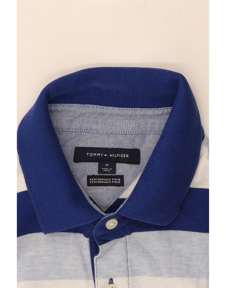 TOMMY HILFIGER Mens Polo Shirt Medium Blue Striped Cotton Vintage Tommy Hilfiger and Second-Hand Tommy Hilfiger from Messina Hembry 